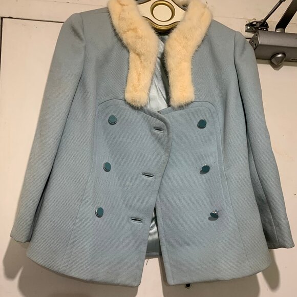 VINTAGE REAL FUR DOUBLE BREAST WOOL JACKETS SIZE S - Picture 4 of 9